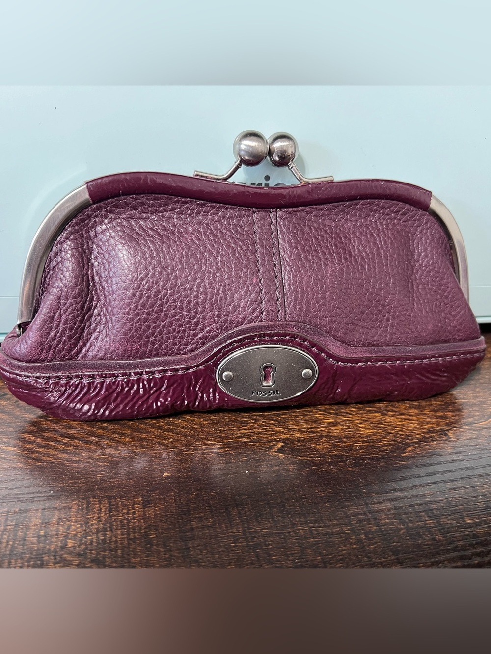 Fossil Plum Leather Kiss-Lock Coin Purse